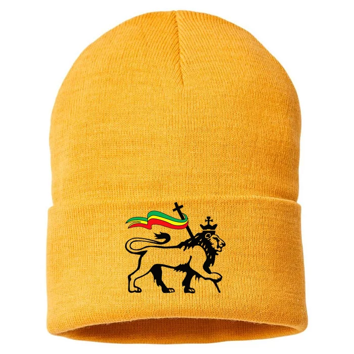 Rasta Lion Of Judah Rastafarian Reggae Lion And Christian Sustainable Knit Beanie