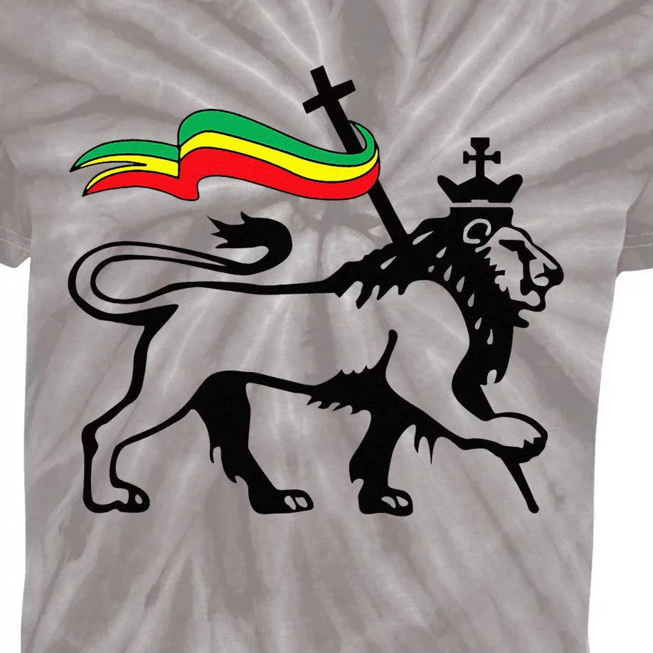 Rasta Lion Of Judah Rastafarian Reggae Lion And Christian Kids Tie-Dye T-Shirt