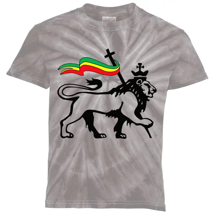 Rasta Lion Of Judah Rastafarian Reggae Lion And Christian Kids Tie-Dye T-Shirt