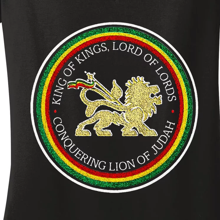 Rastafarian Lion Of Judah Rastafari Reggae Women's V-Neck T-Shirt