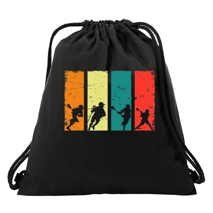 Retro Lacrosse Players Lax Stick Vintage Lacrosse Drawstring Bag