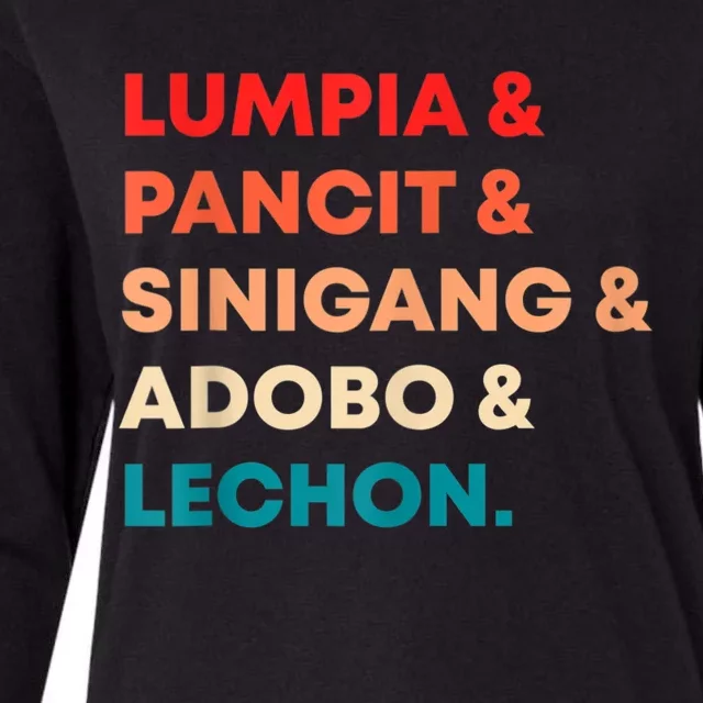 Retro Lumpia Pancit Sinigang Adobo Lechon Filipino Filipina Womens Cotton Relaxed Long Sleeve T-Shirt