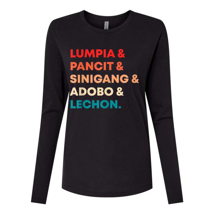 Retro Lumpia Pancit Sinigang Adobo Lechon Filipino Filipina Womens Cotton Relaxed Long Sleeve T-Shirt