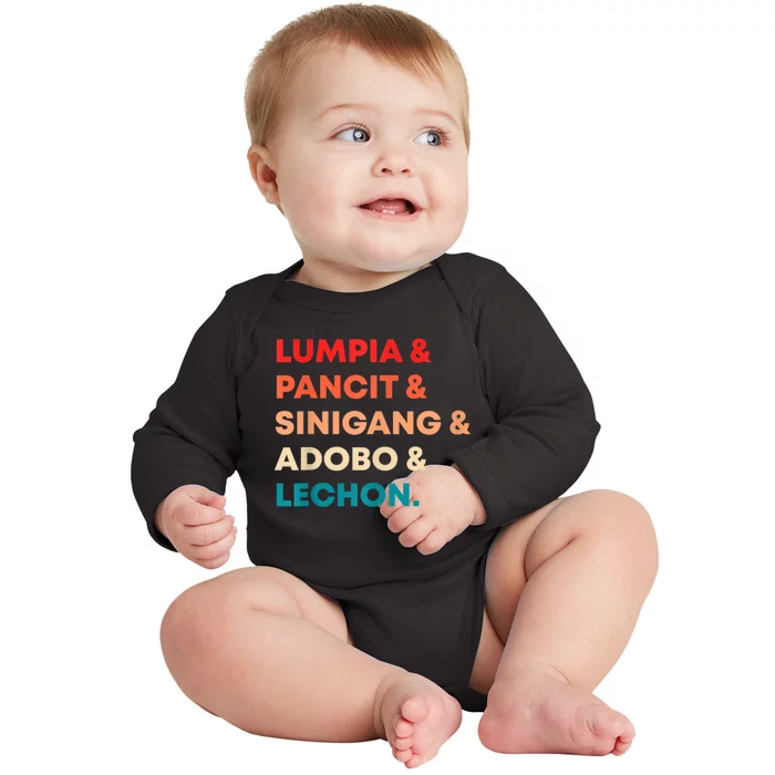 Retro Lumpia Pancit Sinigang Adobo Lechon Filipino Filipina Baby Long Sleeve Bodysuit