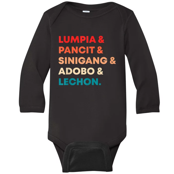 Retro Lumpia Pancit Sinigang Adobo Lechon Filipino Filipina Baby Long Sleeve Bodysuit