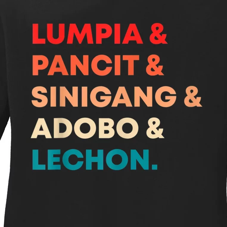 Retro Lumpia Pancit Sinigang Adobo Lechon Filipino Filipina Ladies Long Sleeve Shirt