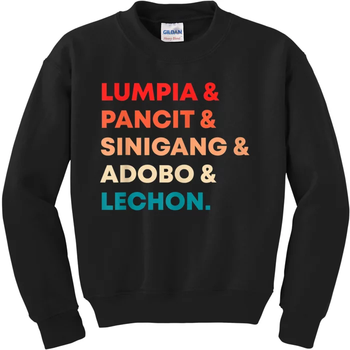 Retro Lumpia Pancit Sinigang Adobo Lechon Filipino Filipina Kids Sweatshirt