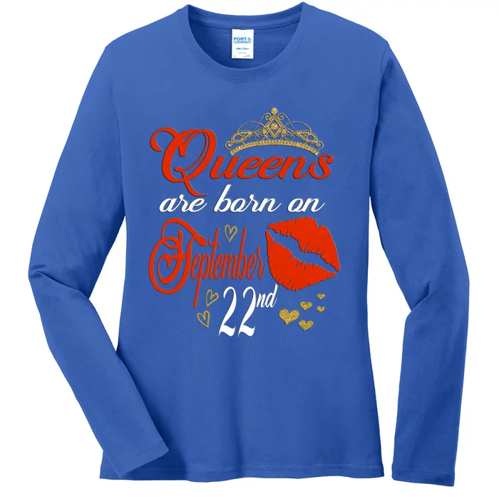 Red Lip Print Queens Are Born On September 22nd Virgo Gift Ladies Long Sleeve Shirt