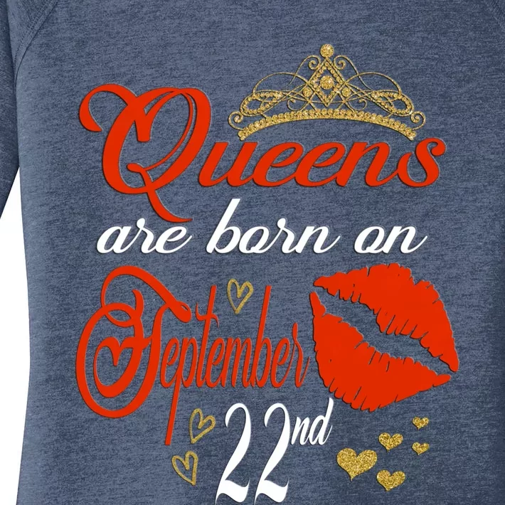 Red Lip Print Queens Are Born On September 22nd Virgo Gift Women's Perfect Tri Tunic Long Sleeve Shirt