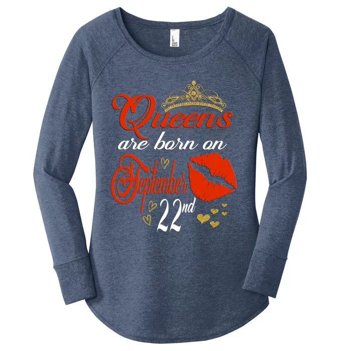 Red Lip Print Queens Are Born On September 22nd Virgo Gift Women's Perfect Tri Tunic Long Sleeve Shirt