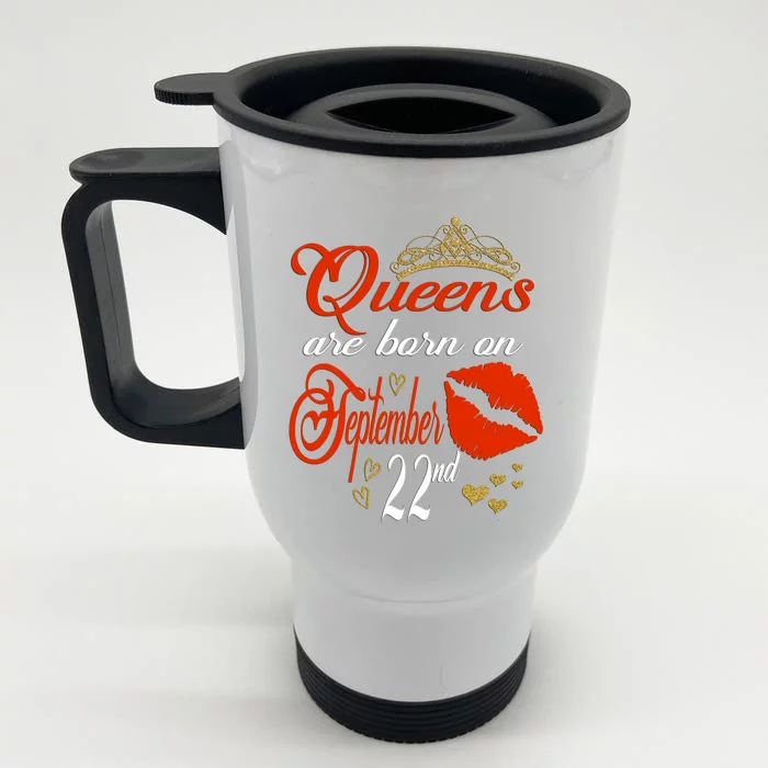 Red Lip Print Queens Are Born On September 22nd Virgo Gift Front & Back Stainless Steel Travel Mug