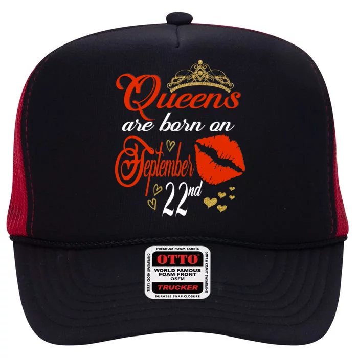 Red Lip Print Queens Are Born On September 22nd Virgo Gift High Crown Mesh Trucker Hat