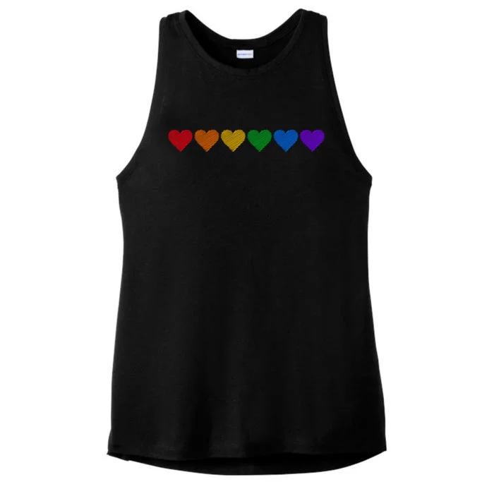 Rainbow LGBT Pride Hearts Ladies Tri-Blend Wicking Tank