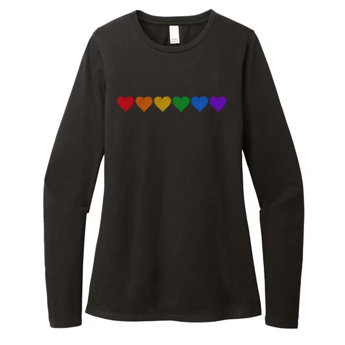 Rainbow LGBT Pride Hearts Womens CVC Long Sleeve Shirt