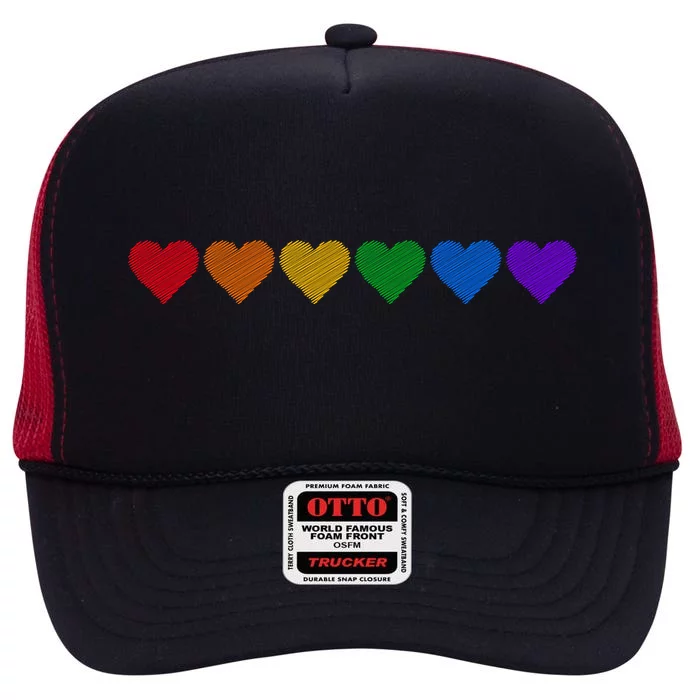 Rainbow LGBT Pride Hearts High Crown Mesh Trucker Hat