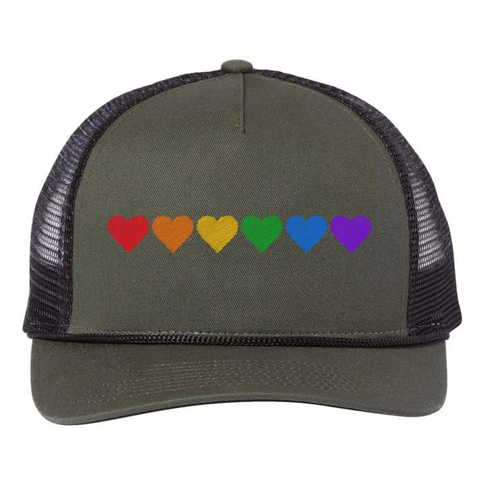 Rainbow LGBT Pride Hearts Retro Rope Trucker Hat Cap