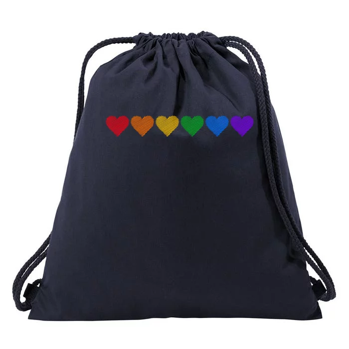 Rainbow LGBT Pride Hearts Drawstring Bag