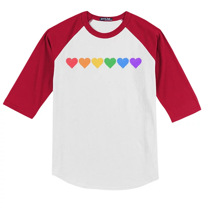 Rainbow LGBT Pride Hearts Kids Colorblock Raglan Jersey