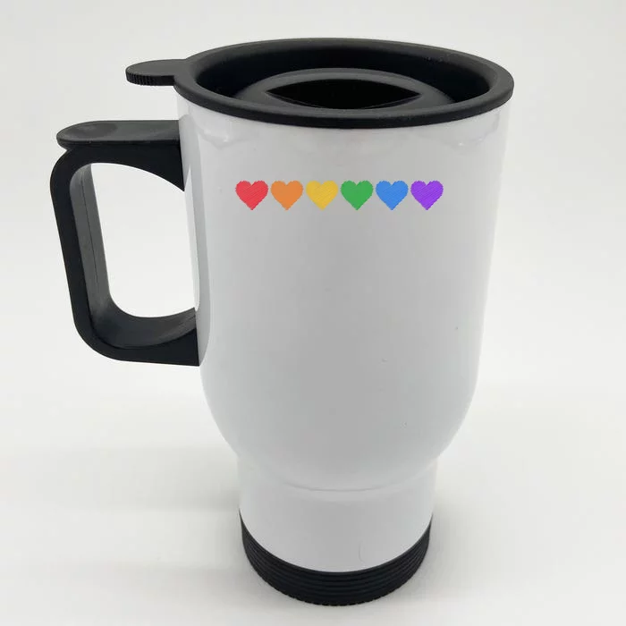 Rainbow LGBT Pride Hearts Front & Back Stainless Steel Travel Mug