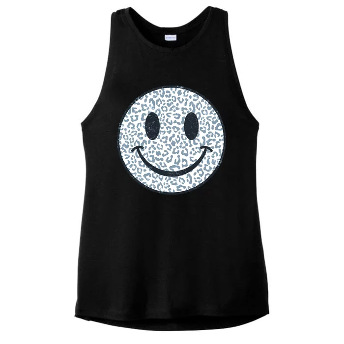 Retro Leopard Print Emoji Smiley Ladies Tri-Blend Wicking Tank