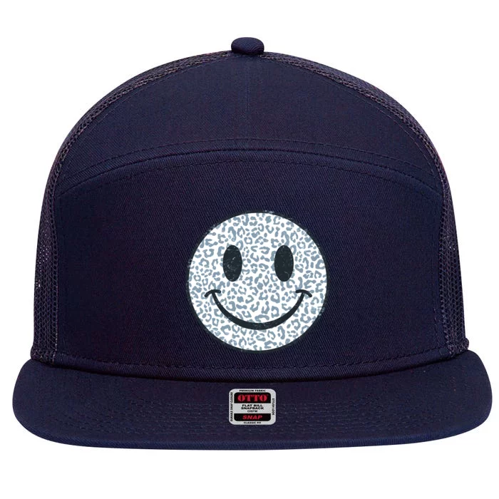 Retro Leopard Print Emoji Smiley 7 Panel Mesh Trucker Snapback Hat