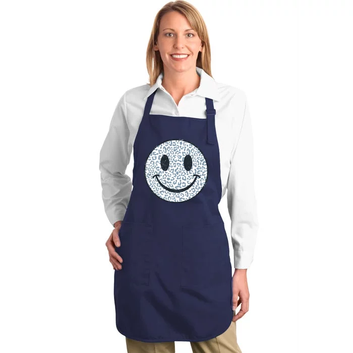 Retro Leopard Print Emoji Smiley Full-Length Apron With Pocket