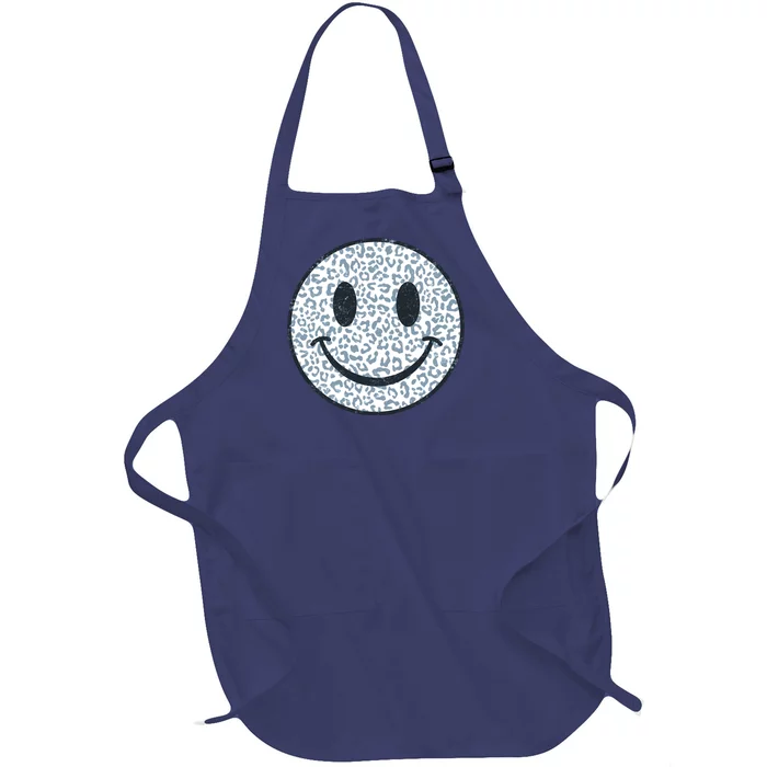 Retro Leopard Print Emoji Smiley Full-Length Apron With Pocket