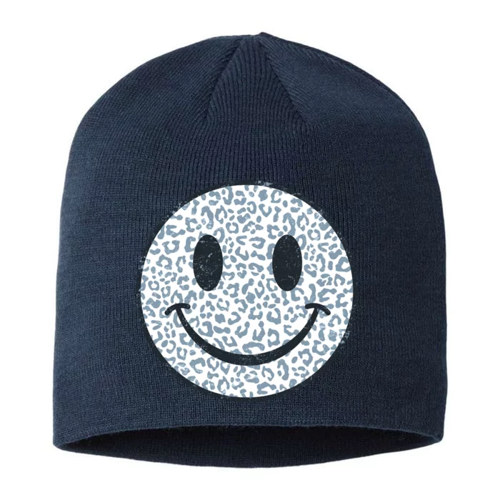 Retro Leopard Print Emoji Smiley 8 1/2in Sustainable Knit Beanie