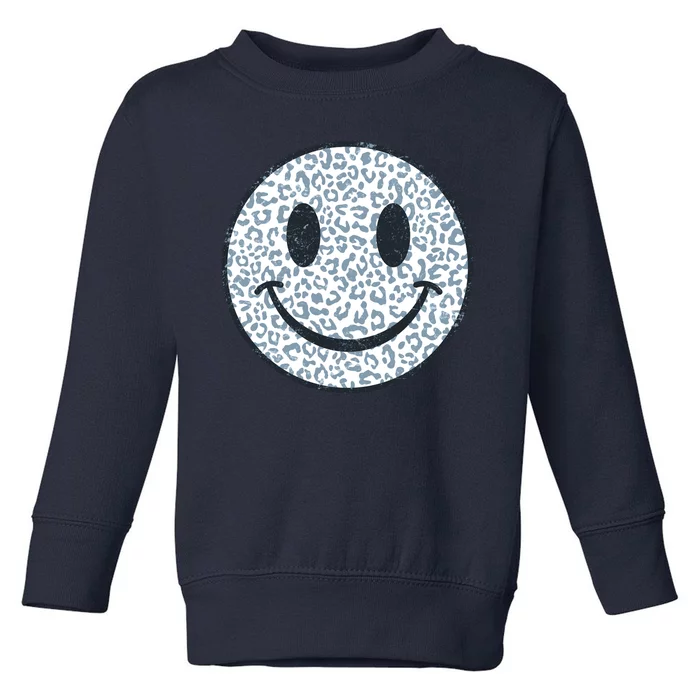 Retro Leopard Print Emoji Smiley Toddler Sweatshirt