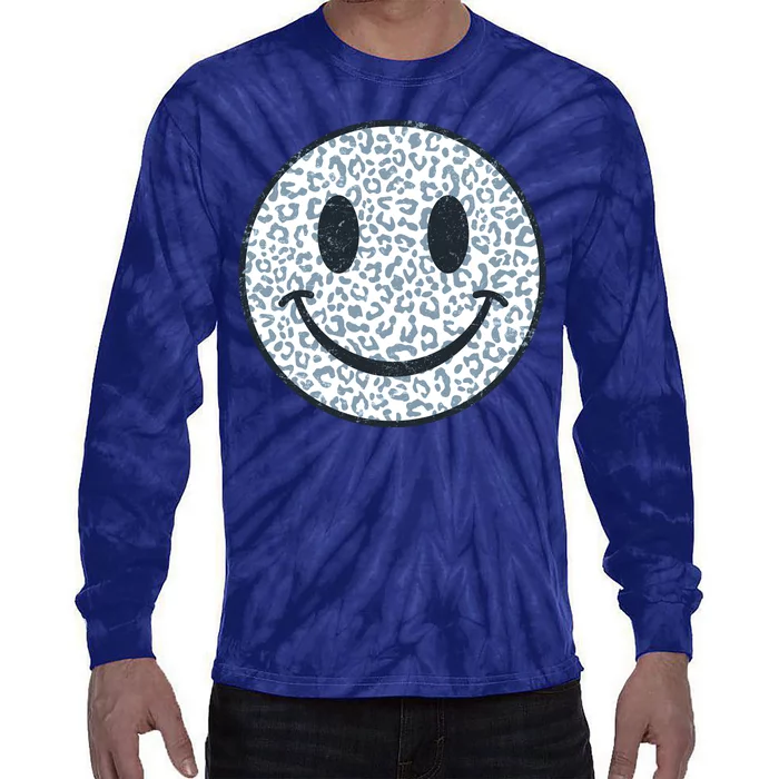 Retro Leopard Print Emoji Smiley Tie-Dye Long Sleeve Shirt