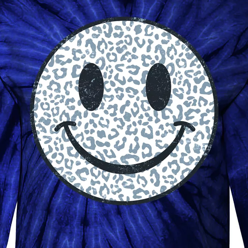 Retro Leopard Print Emoji Smiley Tie-Dye Long Sleeve Shirt