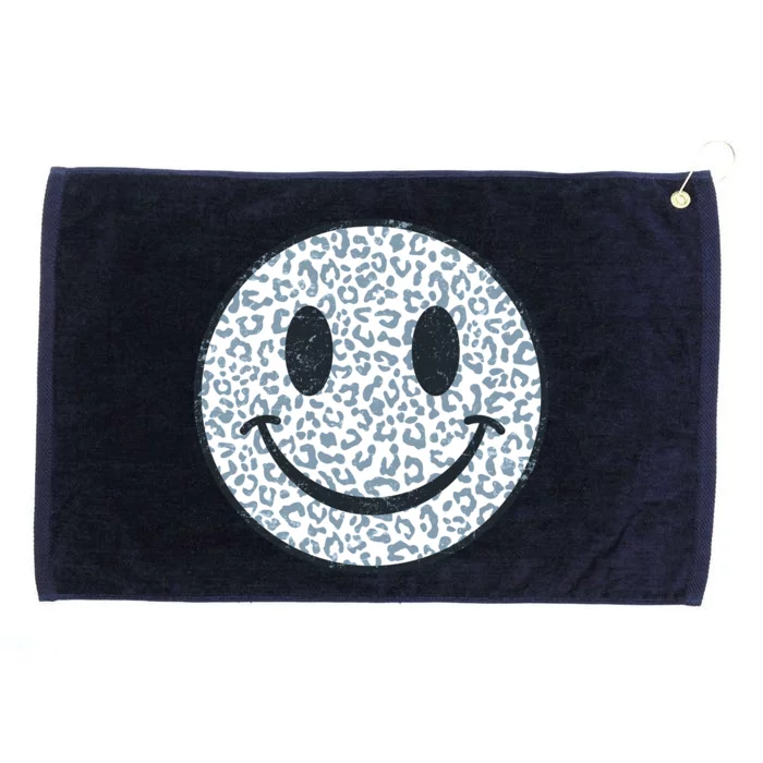 Retro Leopard Print Emoji Smiley Grommeted Golf Towel