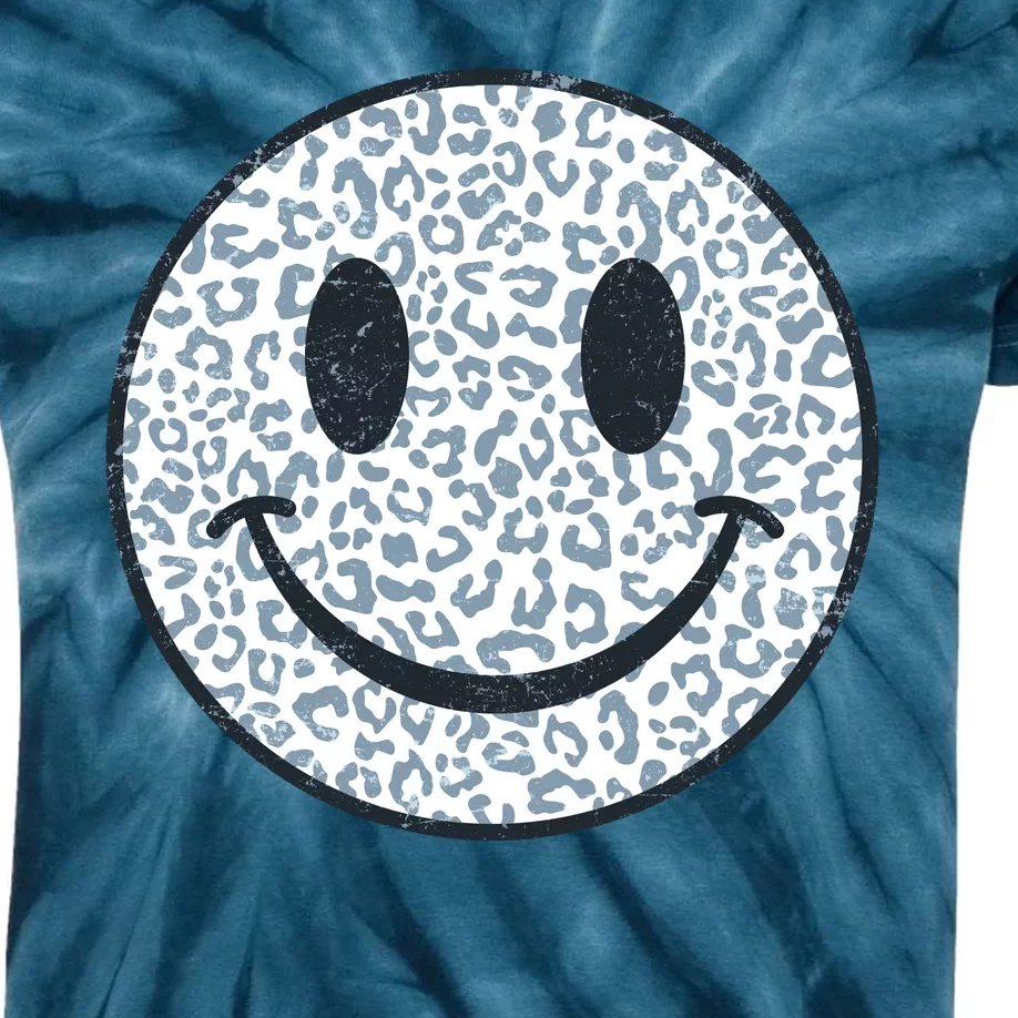 Retro Leopard Print Emoji Smiley Kids Tie-Dye T-Shirt