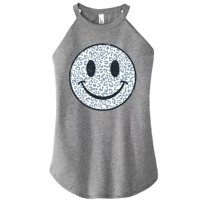 Retro Leopard Print Emoji Smiley Women’s Perfect Tri Rocker Tank