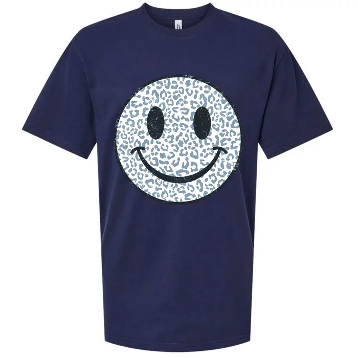 Retro Leopard Print Emoji Smiley Sueded Cloud Jersey T-Shirt