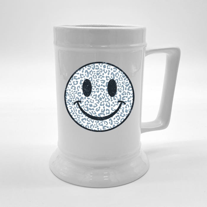 Retro Leopard Print Emoji Smiley Front & Back Beer Stein