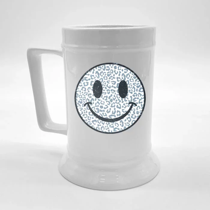 Retro Leopard Print Emoji Smiley Front & Back Beer Stein