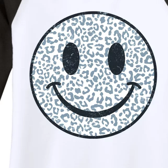 Retro Leopard Print Emoji Smiley Women's Tri-Blend 3/4-Sleeve Raglan Shirt