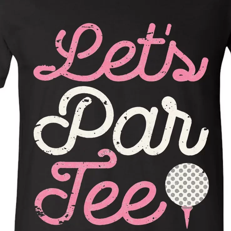 retro Let's Par Tee Golf Player Golfer Dad Papa V-Neck T-Shirt