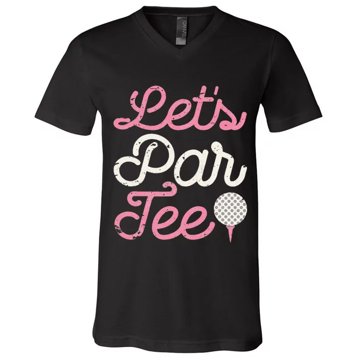 retro Let's Par Tee Golf Player Golfer Dad Papa V-Neck T-Shirt