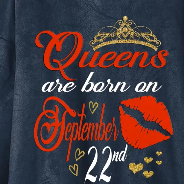 Red Lip Print Queens Are Born On September 22nd Virgo Gift Hooded Wearable Blanket