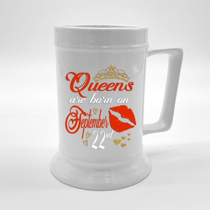 Red Lip Print Queens Are Born On September 22nd Virgo Gift Front & Back Beer Stein