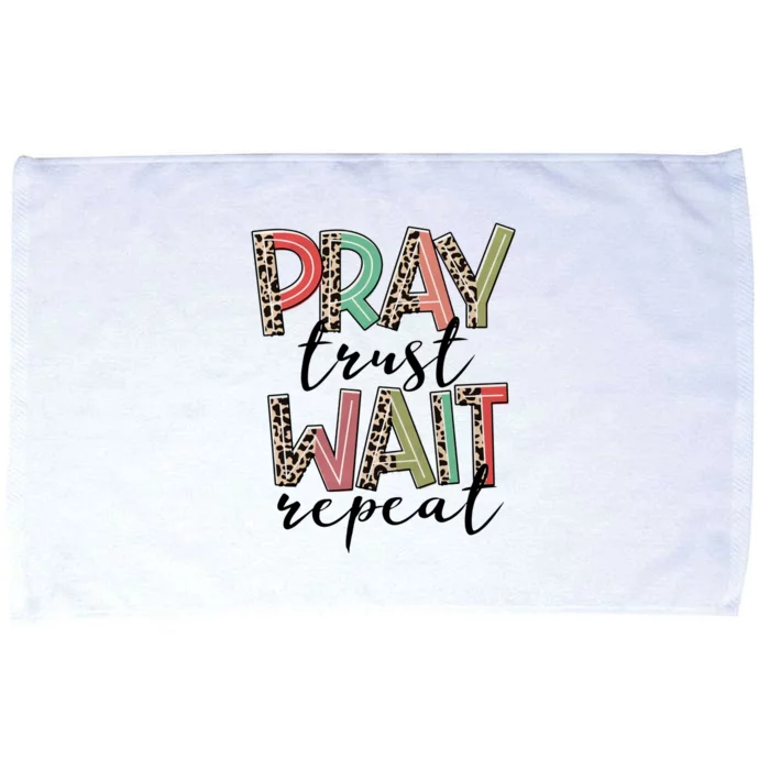 Retro Leopard Pray Wait Trust Repeat Christian Motivational Gift Microfiber Hand Towel