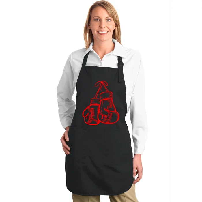 Retro Love Red Boxing Gloves Funny Gift Boxer Gift Cute Gift Full-Length Apron With Pocket