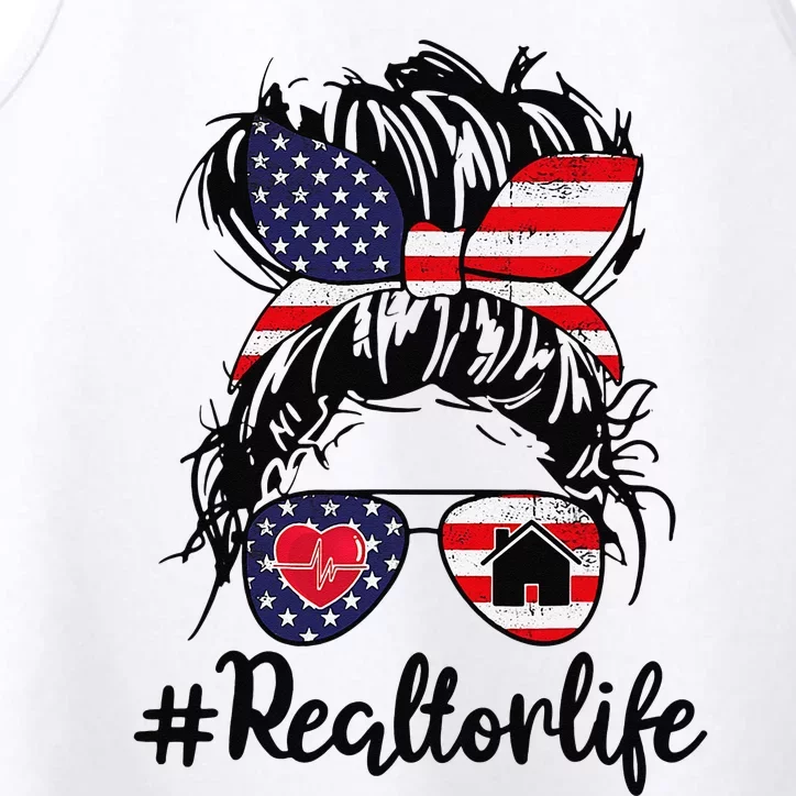 Realtor Life Real Estate 4th of July Messy Bun Flag US Performance Tank