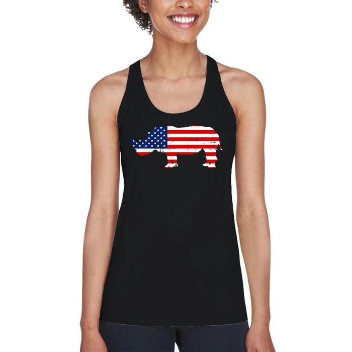 Rhino Lover Rhinoceros Horn Safari Wildlife Independence Day Women's Racerback Tank