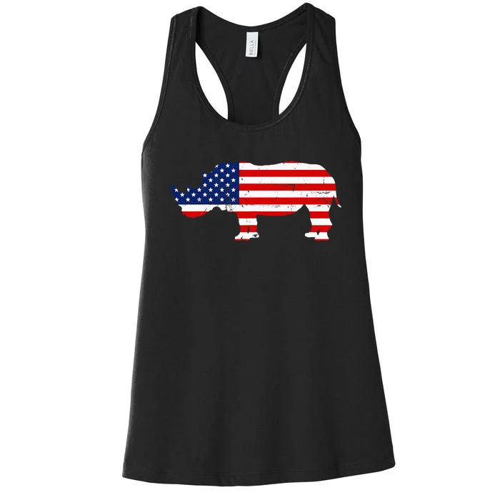 Rhino Lover Rhinoceros Horn Safari Wildlife Independence Day Women's Racerback Tank