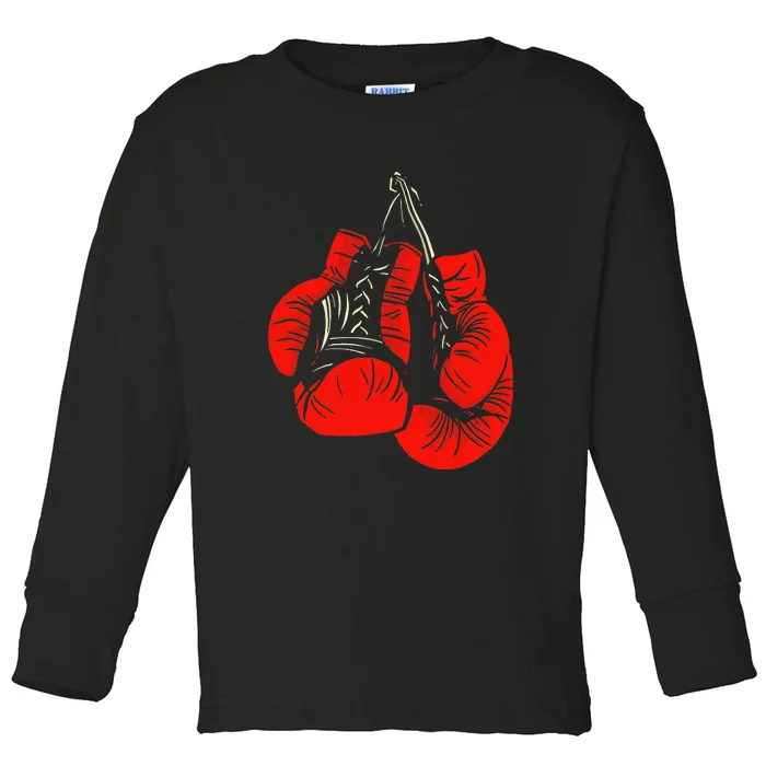 Retro Love Red Boxing Gloves Boxer Funny Boxing Lovers Toddler Long Sleeve Shirt