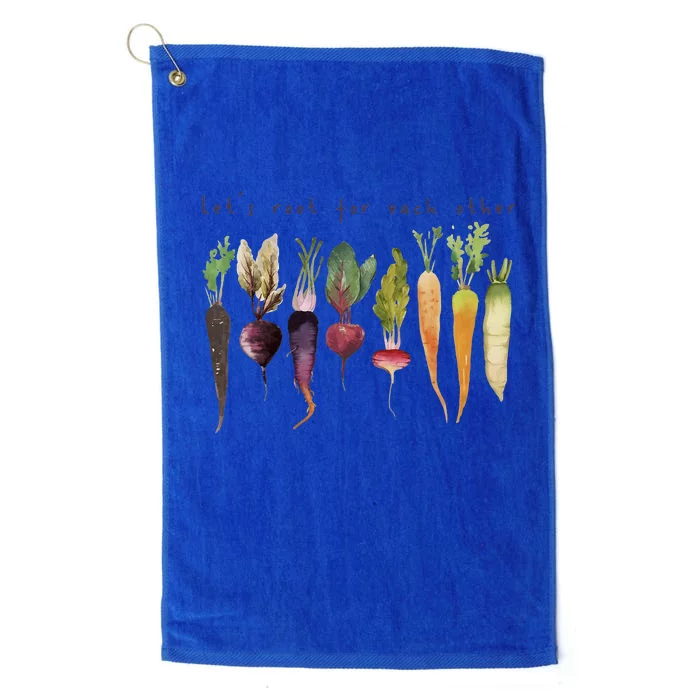 Retro Let's Root For Each Other Cute Veggie Funny Vegan Platinum Collection Golf Towel