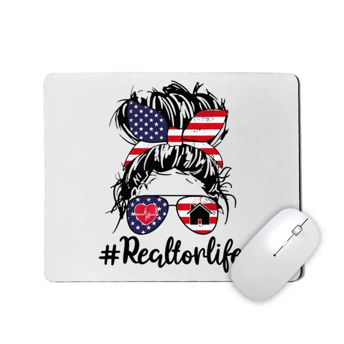 Realtor Life Real Estate Agent American USA Flag Messy Bun Mousepad